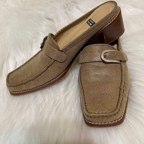 Stuart Weitzman tan leather backless loafers, size 7 1/2 - Picture 9 of 12